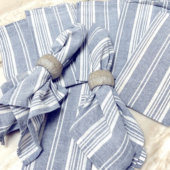 Set of 8 Cloth Napkins, Chambray Stripe, Linen Look. NWT - Picture 1 of 6